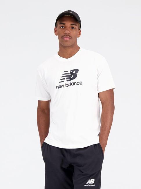 new balance white regular fit logo printed crew t-shirt