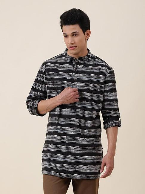 fabindia black comfort fit printed short kurta