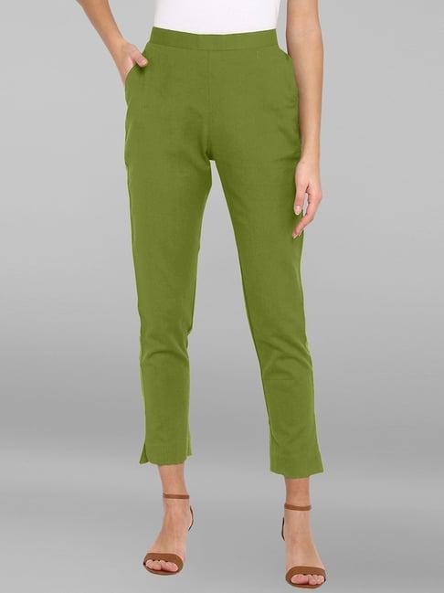 janasya olive regular fit mid rise pants