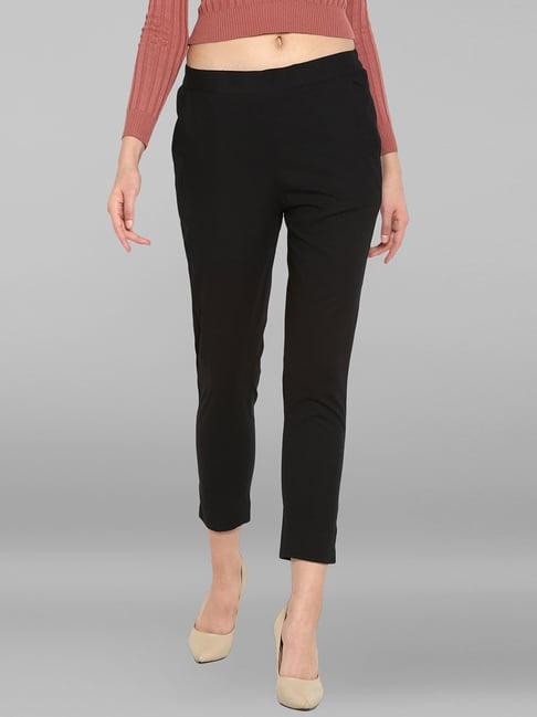 janasya black regular fit mid rise pants