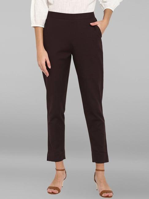 janasya dark brown regular fit mid rise pants