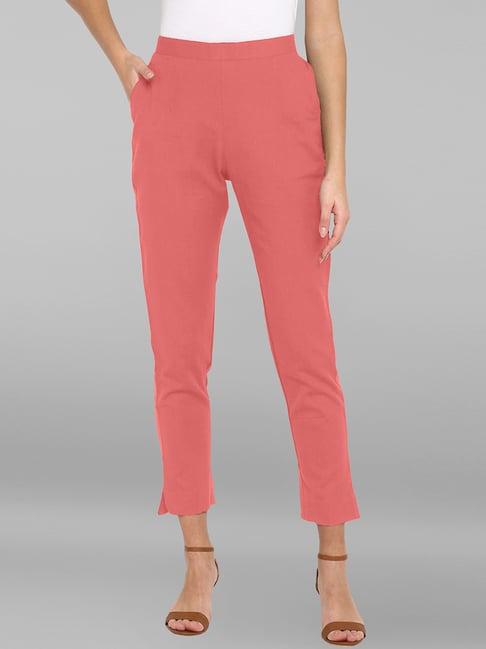 janasya pink regular fit mid rise pants