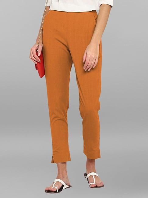 janasya mustard regular fit mid rise pants