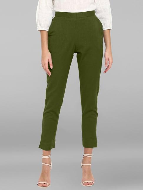 janasya olive regular fit mid rise pants