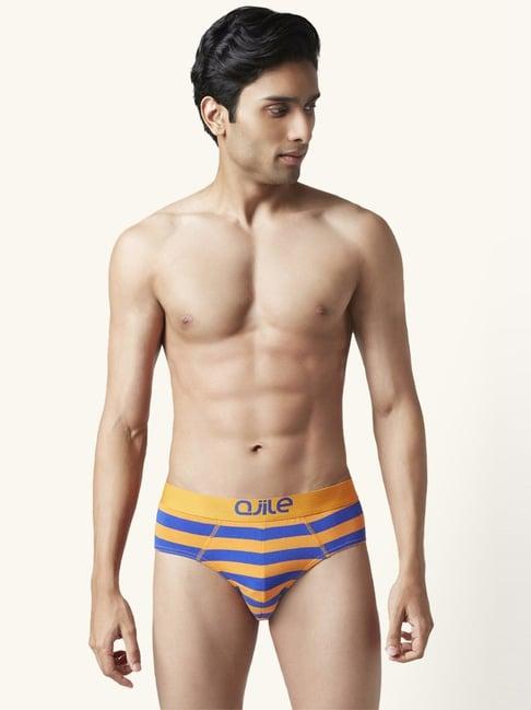 ajile by pantaloons orange & blue cotton regular fit striped briefs