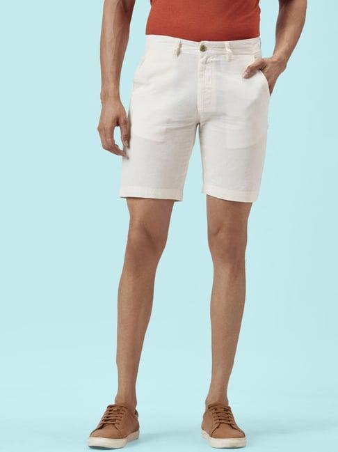 byford by pantaloons ecru cotton slim fit shorts