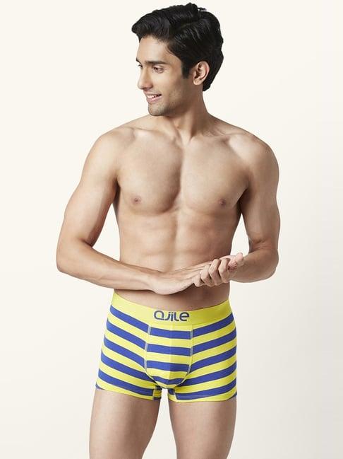 ajile by pantaloons yellow & blue cotton regular fit striped trunks