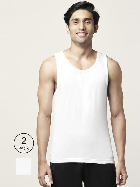 ajile by pantaloons white cotton regular fit vest - pack of 2