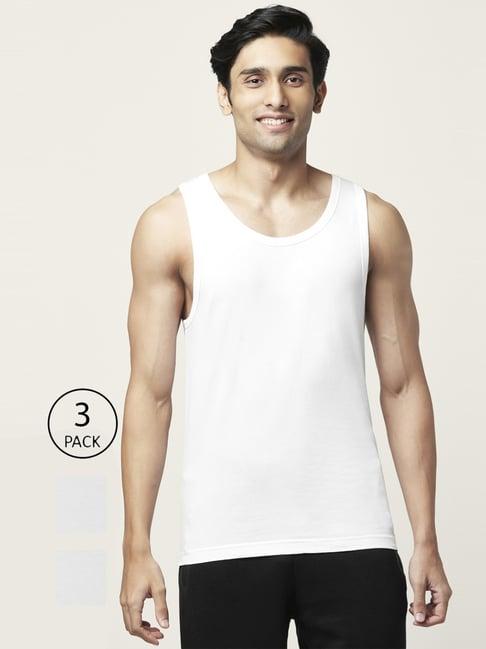 ajile by pantaloons white cotton regular fit vest - pack of 3