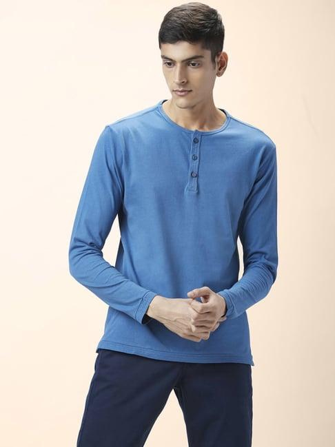 urban ranger by pantaloons dusty blue cotton slim fit t-shirt