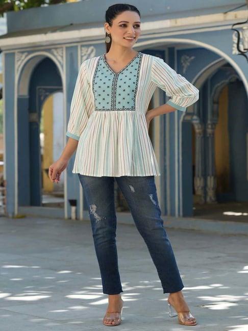 juniper white & blue embroidered tunic