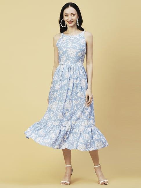 fashor blue floral print a-line dress