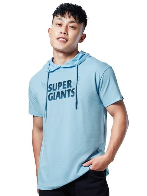 the souled store blue regular fit graphic print hooded t-shirt