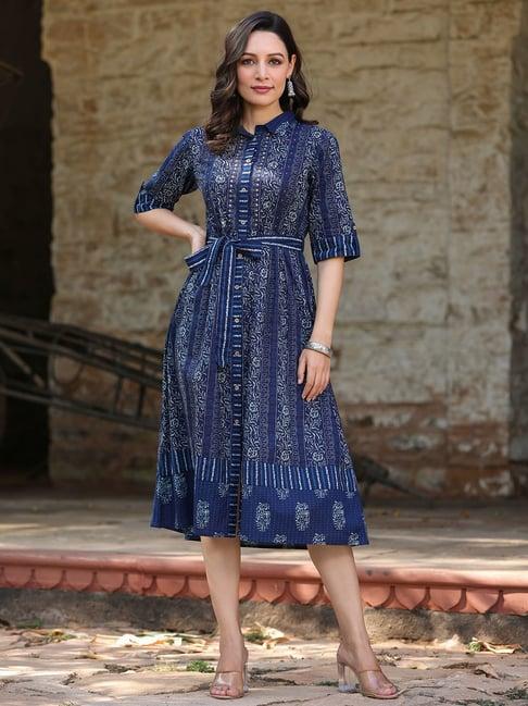 juniper navy printed shirt dress