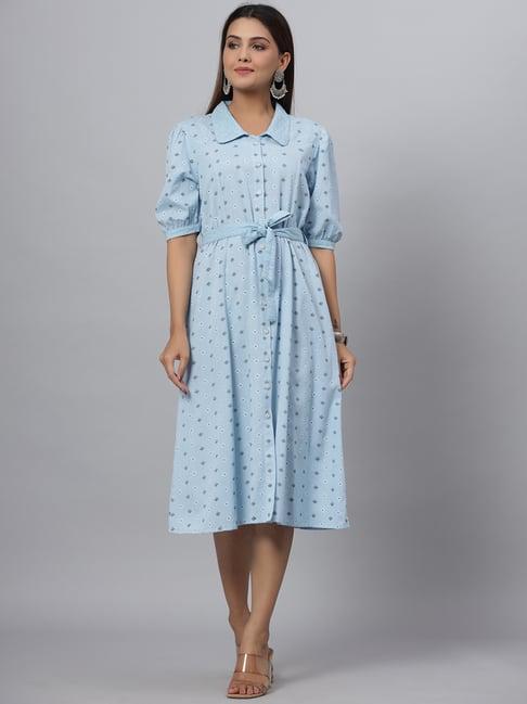 juniper light blue cotton printed shirt dress