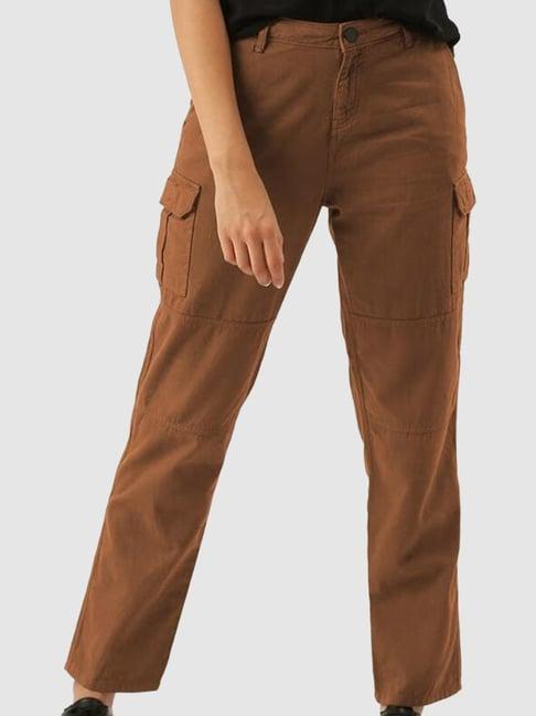 ivoc brown relaxed fit mid rise trousers