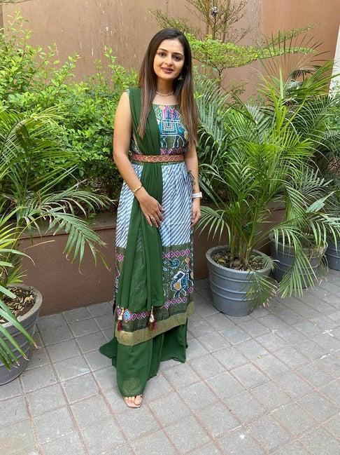 urban mystic green silk printed kurta & palazzos set