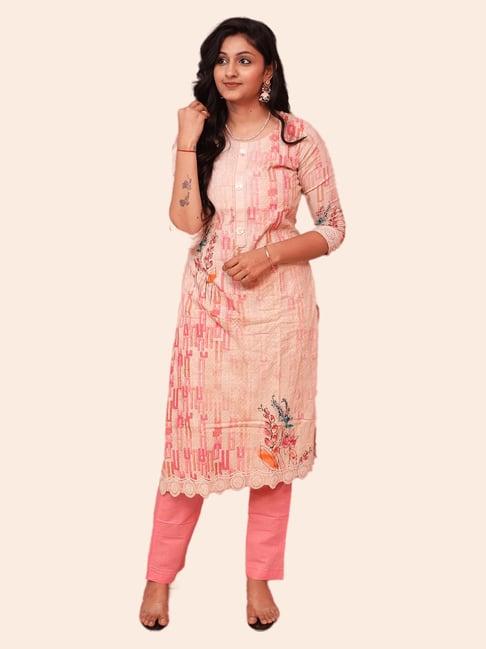 urban mystic light pink embroidered kurta with pants & dupatta