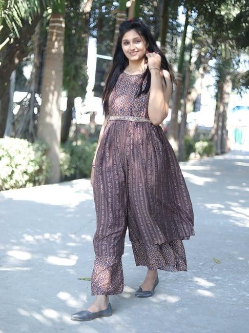 urban mystic coffee brown printed jumpsuit