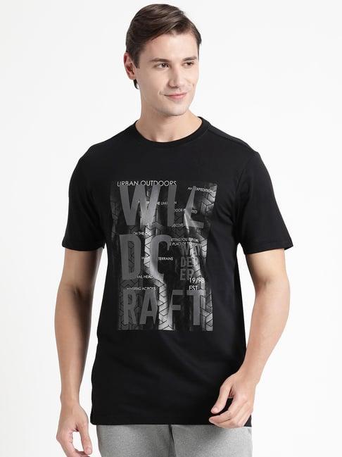 wildcraft black cotton regular fit printed t-shirt