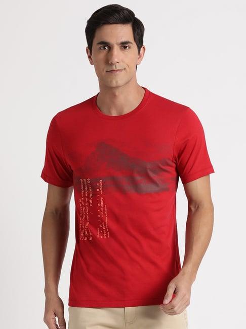 wildcraft red cotton regular fit printed t-shirt