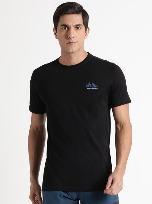 wildcraft black cotton regular fit printed t-shirt