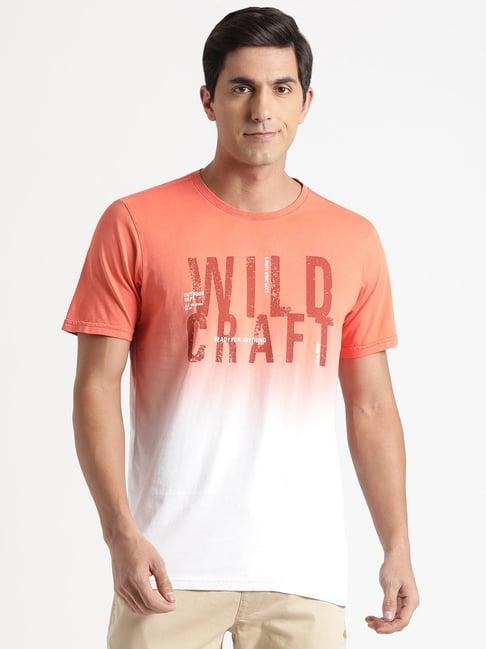 wildcraft orange cotton regular fit printed t-shirt