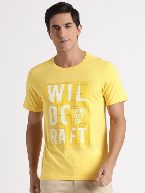 wildcraft mustard yellow cotton regular fit printed t-shirt