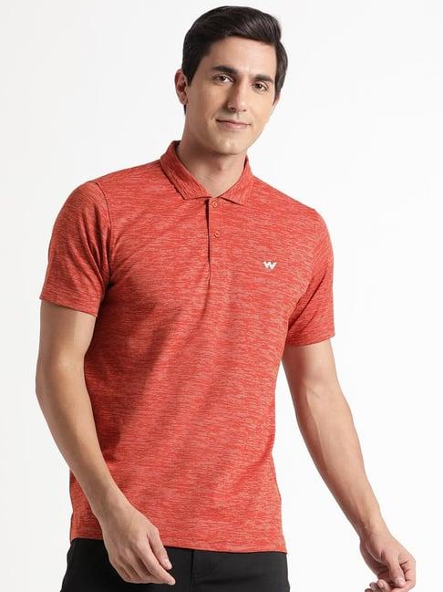 wildcraft orange  regular fit texture polo t-shirt