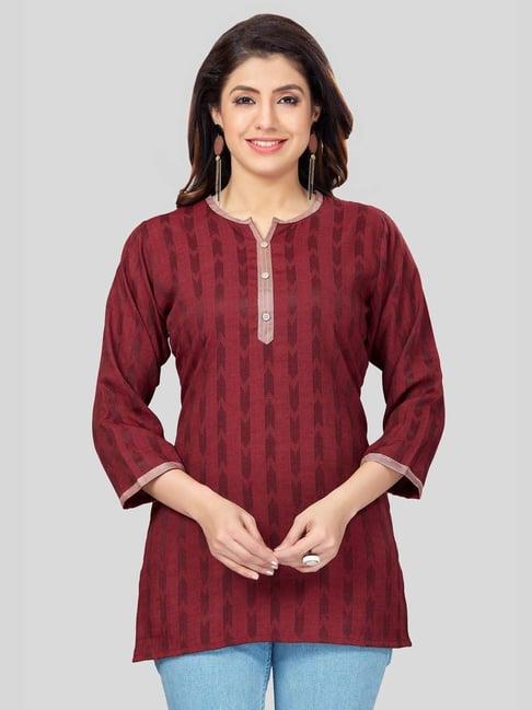 saree swarg maroon woven pattern straight short kurti