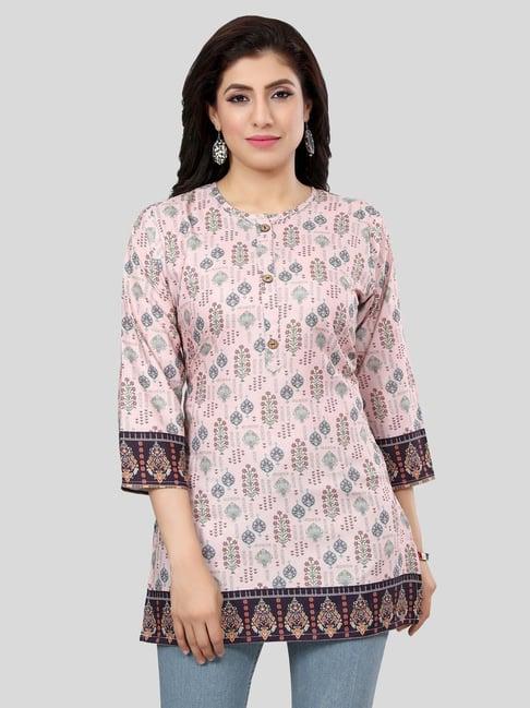 saree swarg pink printed straight short kurti