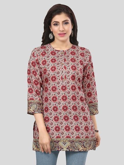 saree swarg maroon printed straight short kurti