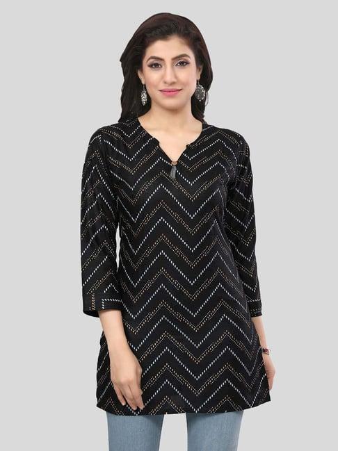 saree swarg black printed straight short kurti