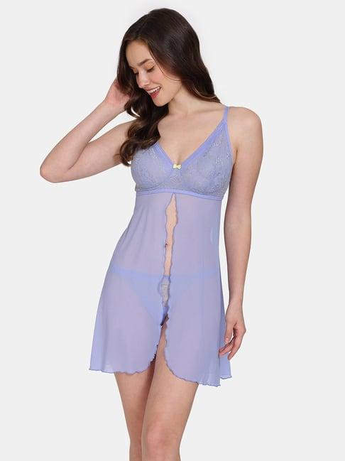 zivame blue lace babydoll with thongs