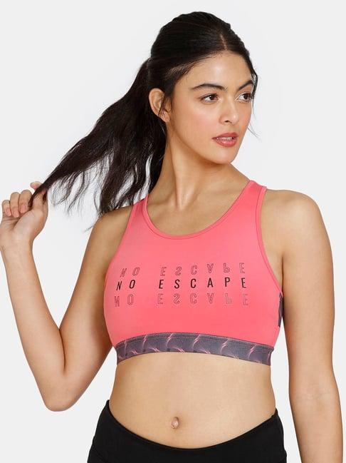 zelocity by zivame pink printed sports bra