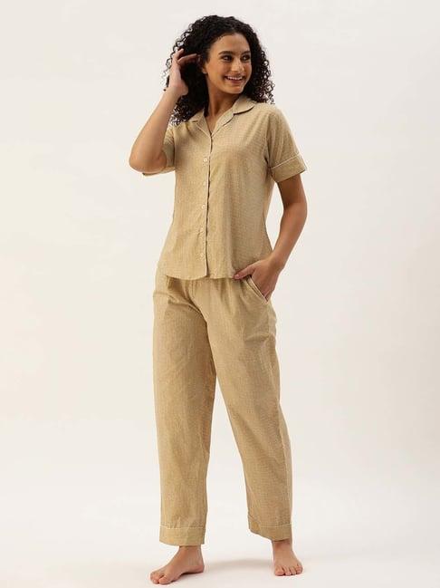 amukti beige printed shirt with lounge pants