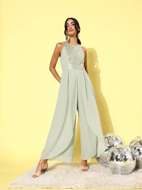 miss chase dusty green embellished jumpsuit