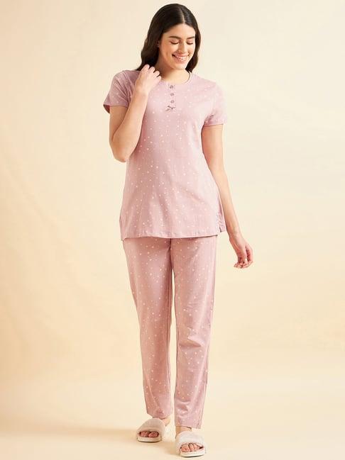 sweet dreams blush pink cotton polka dot t-shirt with lounge pants