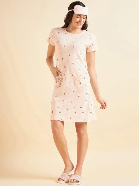 sweet dreams peach cotton printed night dress