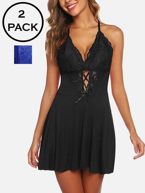 fims: fashion is my style black & blue lace work babydoll with thong