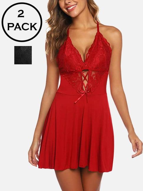 fims: fashion is my style black & red lace work babydoll with thong