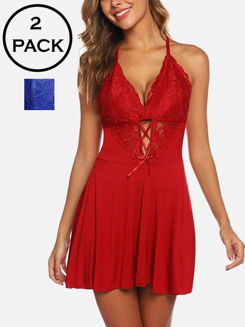 fims: fashion is my style red & blue lace work babydoll with thong