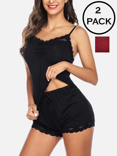 fims: fashion is my style black & maroon lace work babydoll set