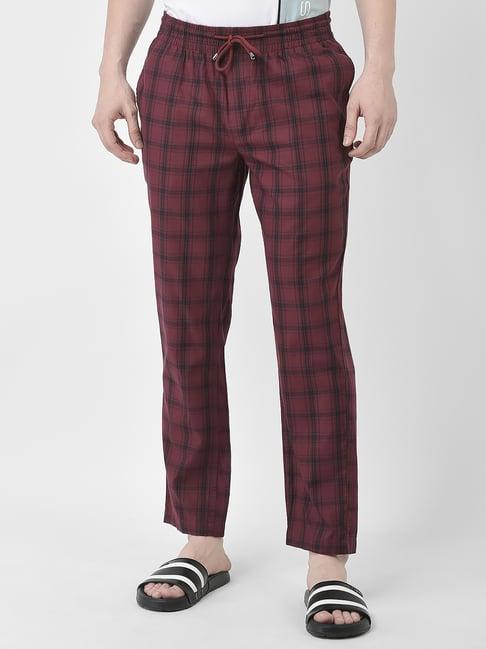 crimsoune club maroon regular fit check cotton lounge pants