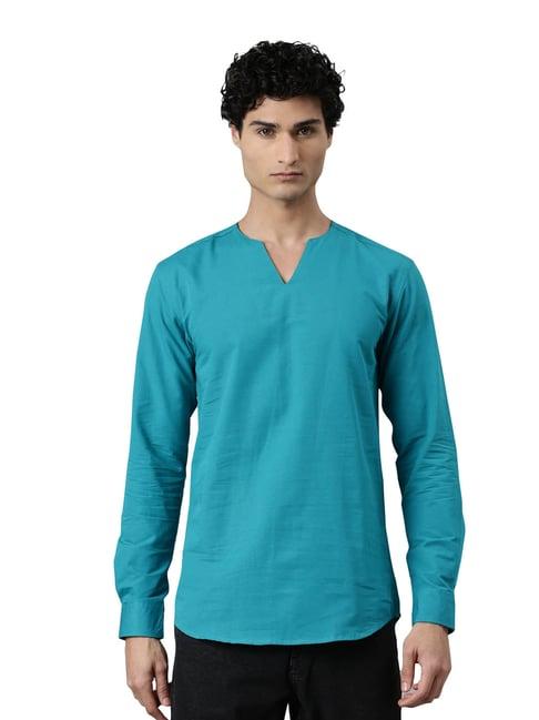 kryptic blue regular fit short kurta