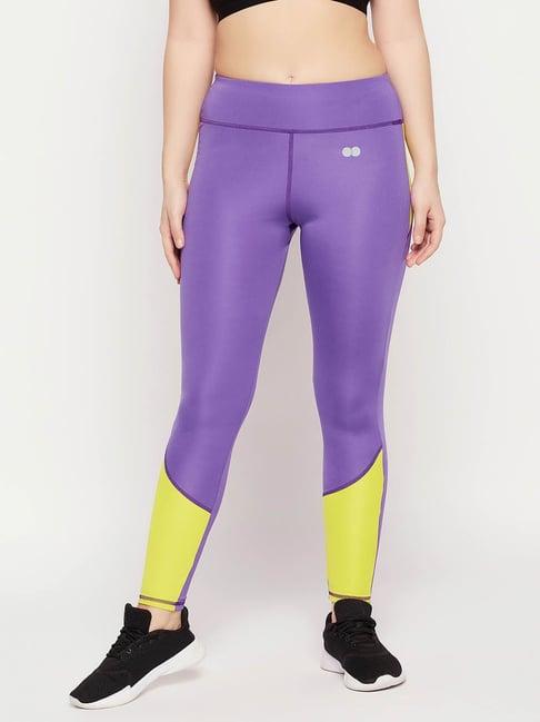 clovia purple & yellow slim fit tights