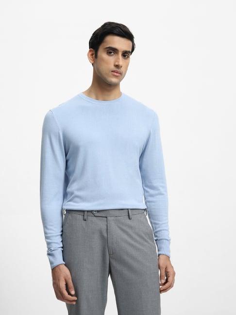 wes formals by westside solid sky blue slim-fit sweater