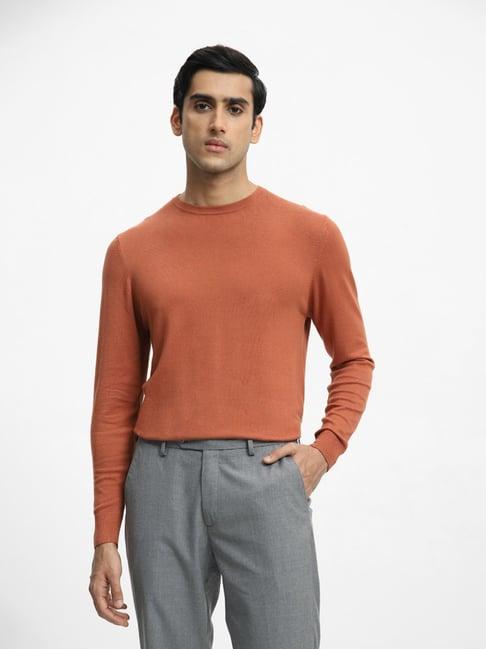 wes formals by westside solid rust slim-fit sweater