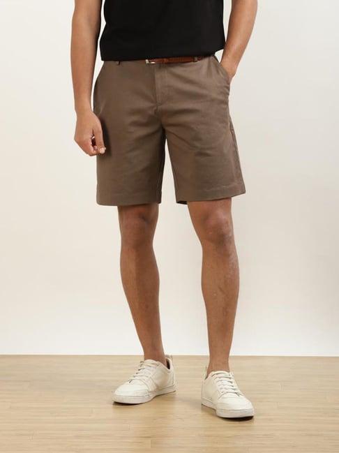 andamen brown cotton regular fit shorts