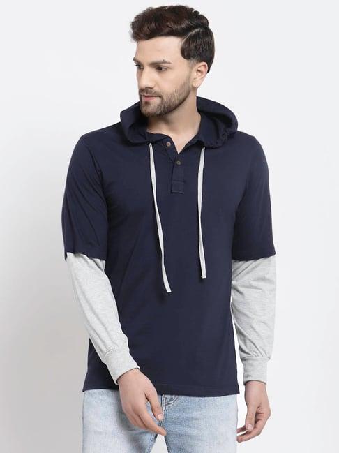 kalt navy & light grey regular fit hooded sweatshirt